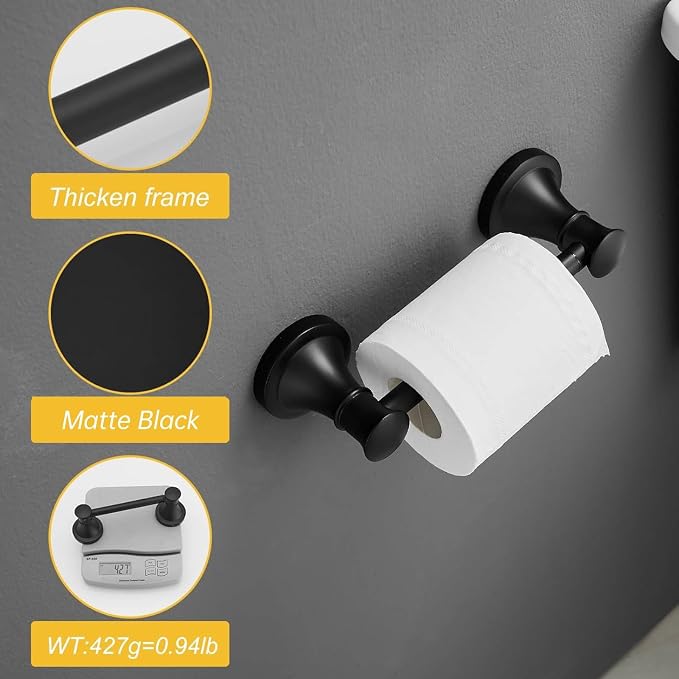 Bathroom Toilet Paper Holder Wall Mount Tissue Holder Matte Black | Rustproof Toilet Tissue Roll Holder, Flexible Double Post Pivoting Handle, Bathroom Accessories SUS304 Stainless Steel