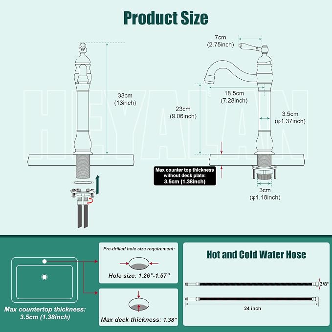 Heyalan Tall Vessel Sink Faucet, Single Handle 1-Hole,Antique Brass | SUS304 stainless steel, 360° swivel spout, includes pop-up drain & hoses, deck mount 1-hole, tall design for vessel sink