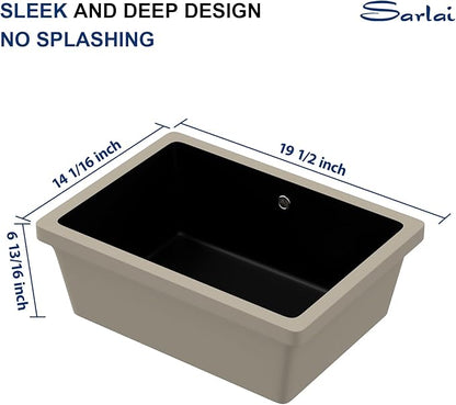 Sarlai Undermount Bathroom Sink - 20 x 14 inch Black Vessel Sink Undermount Sink Rectangular Modern Ceramic Rectangle Vanity Art Basin with Overflow, Interior Dimension 17-1/8 x 11-4/5x 4-1/2 Inch