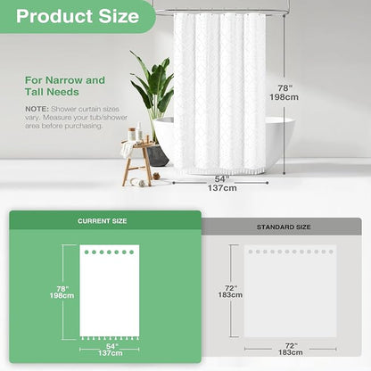 Stall Boho Farmhouse Shower Curtain Tufted Geometric 54"x78" White | 54 x 78 inch Long, Elegant Tassel, Lightweight Textured Fabric, Water Repellent, Washable, for Narrow Bathroom/Dorm 10 Hooks