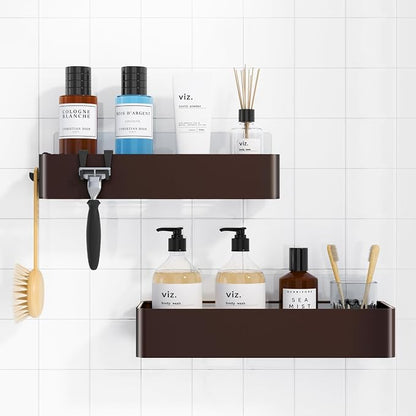 Kitsure Shower Caddy Adhesive, Stylish Shower Organizer, Large, Brown | 2 Pack Shower Shelf for Inside Shower, 100% Rustproof Metal Shelves, No-Drill Bathroom Organizers and Storage