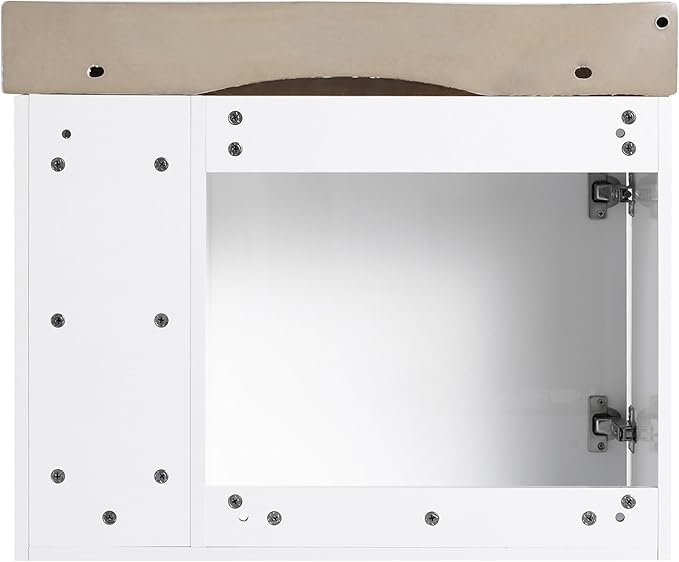 28" Wall-Mounted Bathroom Vanity with Ceramic Sink, 28 inch Floating Single Sink Vanity Cabinet Modern Brown 1-Door Design with Storage Shelf (Space-Saving for Small Bathrooms), White