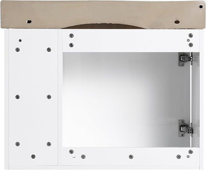 28" Wall-Mounted Bathroom Vanity with Ceramic Sink, 28 inch Floating Single Sink Vanity Cabinet Modern Brown 1-Door Design with Storage Shelf (Space-Saving for Small Bathrooms), White