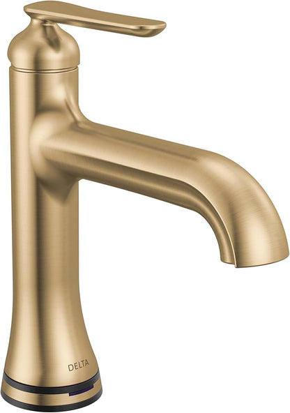 Delta Bonacci Touchless Bathroom Faucet 1-Hole with Touch On Technology, Brushed Gold Single Hole Bathroom Sink Faucet, Metal Push-Pop Drain, Lumicoat Champagne Bronze 545T-CZ-PR-DST