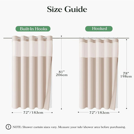Blush Pink Hook Free Waffle Shower Curtain & Snap-in Liner,72x81 | Less Time to install, 3 in 1 Fabric Shower Curtain and Liner Set with Magnets, Long, Shower Curtains for Bathroom