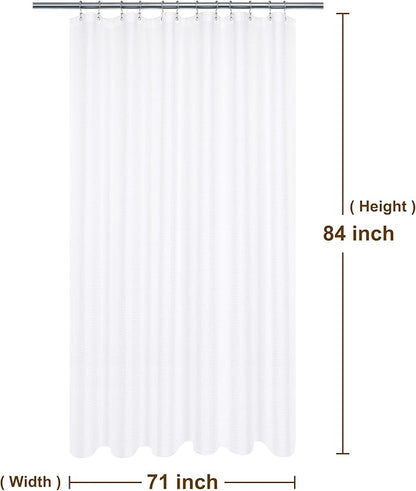 Extra Long Shower Curtain with 84 inch Height, Fabric, Waffle Weave, Hotel Luxury Spa, Water Repellent, Machine Washable, 230 GSM Heavy Duty, White Pique Pattern Decorative Bathroom Curtain