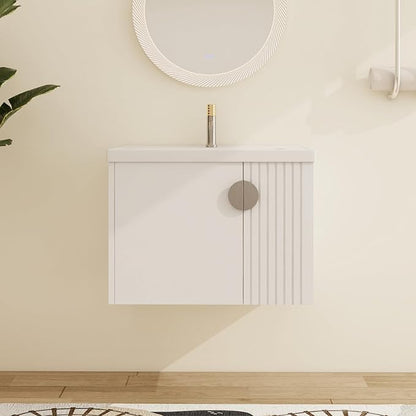 Malwee 28" Floating Bathroom Vanity with Sink, 28 Inch Single Sink Wall Mounted Bathroom Vanity, with 2 Doors and White Ceramic Basin Top, White Cabinet Set with 3 Color Handles(081-28)