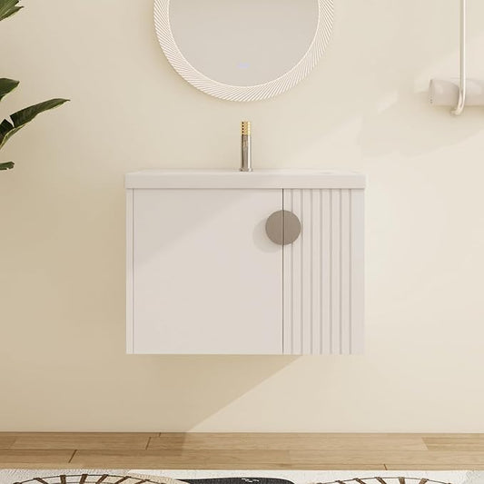 Malwee 28" Floating Bathroom Vanity with Sink, 28 Inch Single Sink Wall Mounted Bathroom Vanity, with 2 Doors and White Ceramic Basin Top, White Cabinet Set with 3 Color Handles(081-28)