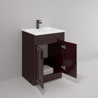 24" Espresso Shaker Bathroom Vanity Base – Ready-to-Assemble Sink Cabinet, Freestanding Bathroom Vanity Base Only, No Top or Sink