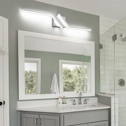 32 inch Modern Vanity Lights for Bathroom Nickel Bathroom Light Fixtures Dimmable LED Light for Restroom 6000K Cool White