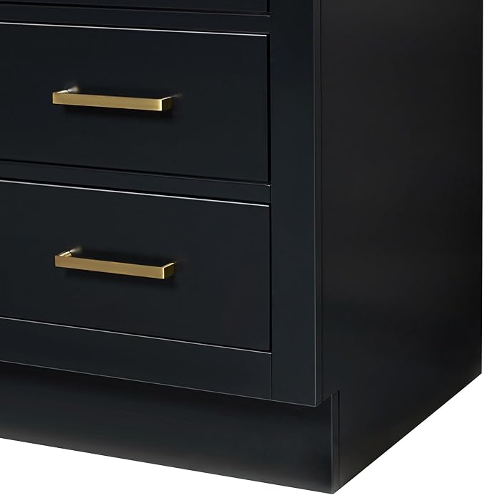 ARIEL Hepburn 60-inch Bathroom Vanity with Sink,Solid Wood, 1.5-inch Carbon Black Quartz Countertop, Single Rectangular Porcelain Sink, Soft Closing Doors, Dovetail Drawers, Black