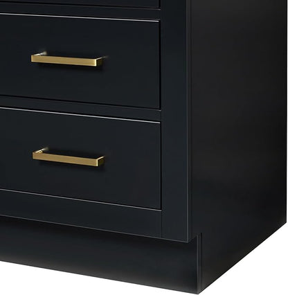 ARIEL Hepburn 60-inch Bathroom Vanity with Sink,Solid Wood, 1.5-inch Carbon Black Quartz Countertop, Single Rectangular Porcelain Sink, Soft Closing Doors, Dovetail Drawers, Black