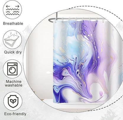 Purple Shower Curtain, Ombre Purple and Blue Marble Shower Curtain for Bathroom Waterproof Abstract Shower Curtain Set with Hooks, 48x72 Inch