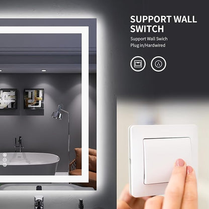 LOAAO 24"X36" LED Bathroom Mirror with Lights, UL Listed | Anti-Fog, Dimmable, 3 Color Temperature, Backlit + Front Lit, Memory Function, Tempered Glass