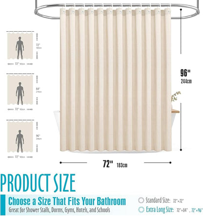 Ga-Geetopia Extra Long Linen Textured Shower Curtain Set with Hooks, Beige Boho Farmhouse Bath Shower Curtains for Bathroom Neutral Cloth, Hotel Luxury, Weighted, 72W x 96L, Cream