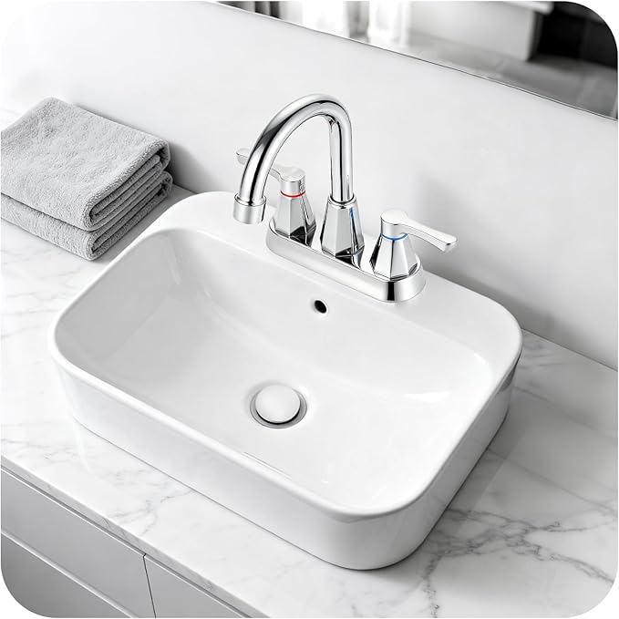 Polished Chrome Bathroom Faucet 3 Hole, 4 Inch 2-Handle Centerset Bathroom Sink Faucet, Faucet for Bathroom Sink 360° Swivel Bathroom Faucets RV Lavatory Vanity Faucet with Pop-up Drain