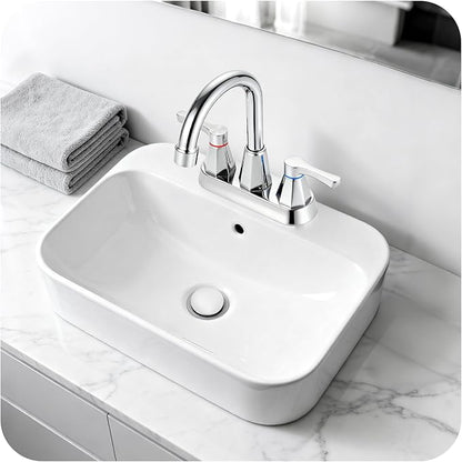 Polished Chrome Bathroom Faucet 3 Hole, 4 Inch 2-Handle Centerset Bathroom Sink Faucet, Faucet for Bathroom Sink 360° Swivel Bathroom Faucets RV Lavatory Vanity Faucet with Pop-up Drain