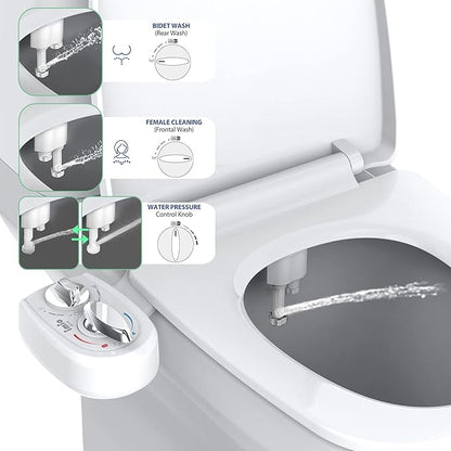 BD186 Bidet Attachment, Hot and Cold Water Bidet, Dual Nozzle, Self-Cleaning, Adjustable Water Pressure