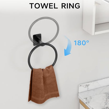 KLJKPA 4-Piece Bathroom Hardware Set, 32 inch Bathroom Towel Holder | Black Bathroom Accessories Set, Towel Racks for Bathroom, Robe Towel Hooks, Toilet Paper Holder Wall Mounted