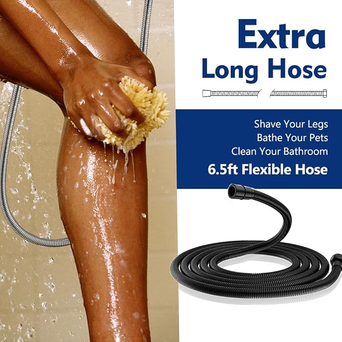 High Pressure 10 Setting Handheld Shower Head, 5" Detachable Showerhead Spray Built-in Power Wash to Clean Tub, Tile & Pets, 79" Extra Long Stainless Steel Hose, Adjustable Bracket - Matte Black