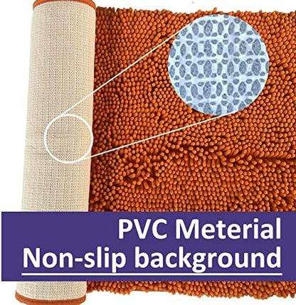 Orange Bathroom Rugs 2 Pieces Bright Orange Bath Rugs Fall Shower Rugs with Small Rug Contour Toilet Mat Absorbent Chenille Plush Bath Mats Non Slip Bath Rugs Bathroom Floor Mats Bath Mat Set