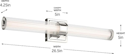 Kichler Laurene LED Bath Bar Light, Polished Nickel | Linear vanity light with clear fluted glass for bathroom mirrors (26.5" x 5"), 55196PNLED