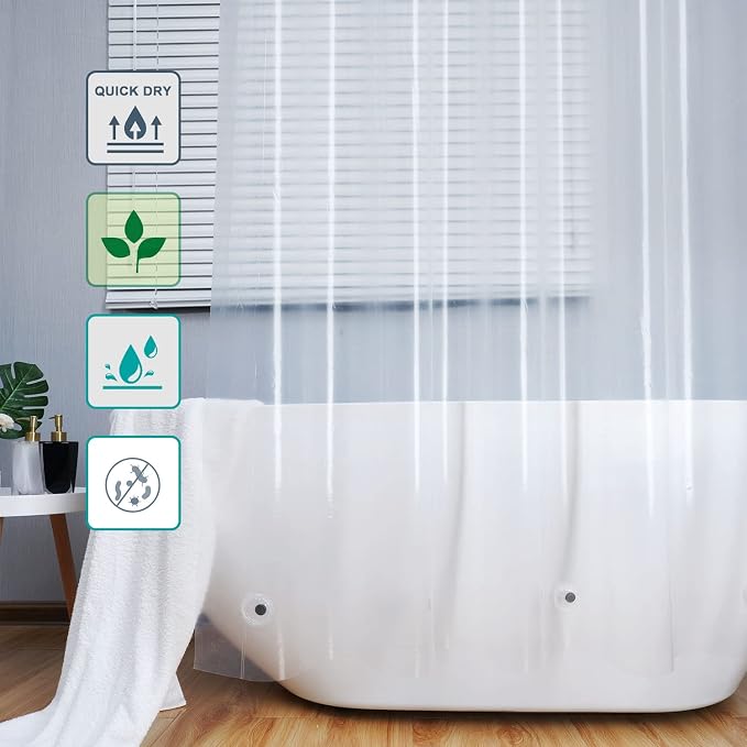 AooHome Clear Shower Curtain Liner -8G EVA Heavy Duty Water Repellent Shower Liner for Bathroom, Long Shower Curtain 72" W x 75" L, 12 Rust Proof Grommets Holes, 5 Bottom Magnets