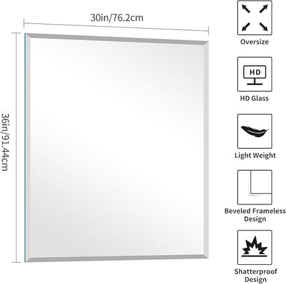 KOCUUY Beveled Mirror, 36x30 Inch Frameless Bathroom Mirror for Over Sink, Upgraded Shatterproof Beveled Unframed Design Mirror for Bathroom, Bedroom, Hang Horizontal/Vertical