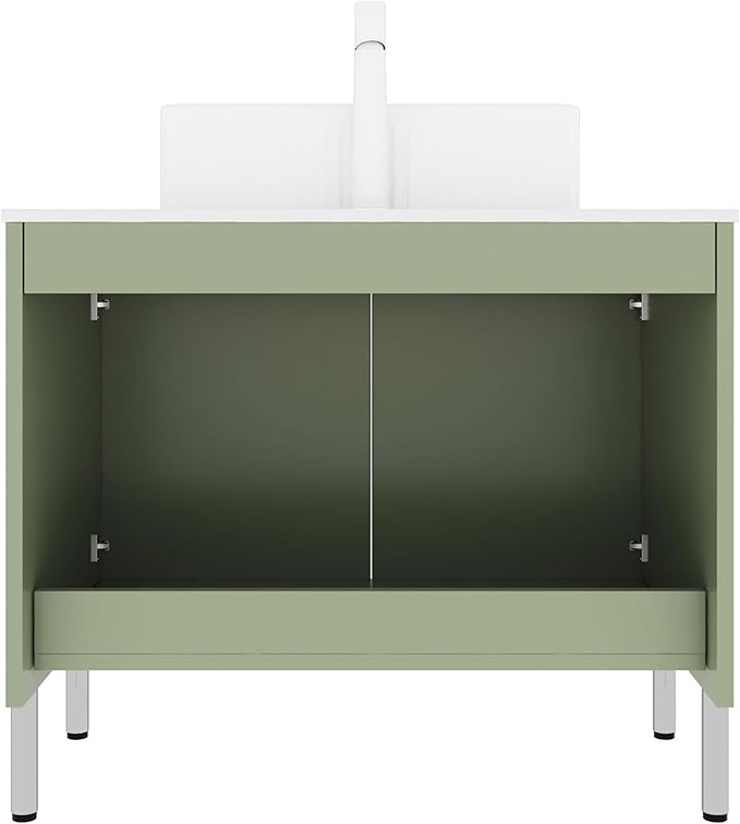 30" Transitional Light Green Bathroom Vanity with Sink, Bathroom Storage Cabinet with 2 Soft Close Doors, Drain Assembly and Pipe NOT Included