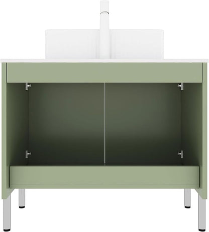 30" Transitional Light Green Bathroom Vanity with Sink, Bathroom Storage Cabinet with 2 Soft Close Doors, Drain Assembly and Pipe NOT Included