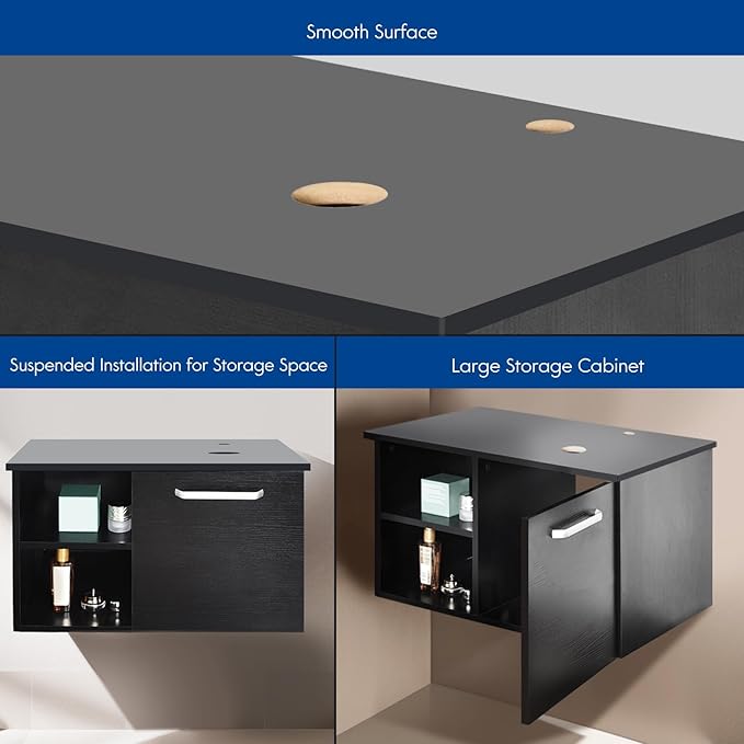 YOURLITE 28 Inches Bathroom Vanity with Mirror Modern Lavatory Wall Mounted Cabinet with Single Faucet Hole