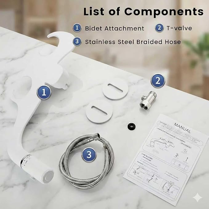 Ultra-Slim Bidet Toilet Attachment, Self-Cleaning Retractable Dual Nozzle (Rear & Feminine Wash), Non-Electric Bidet for Toilet with Adjustable Water Pressure, No Seat Gap, Easy DIY Install (White)