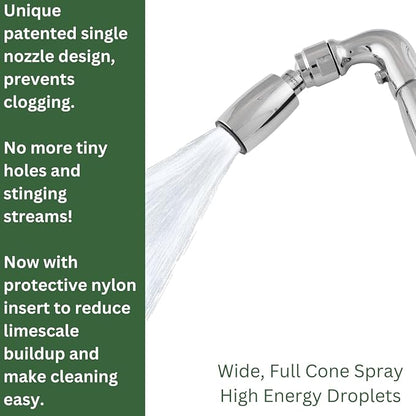 High Sierra® Solid Lead-Free Metal Handheld Shower Head, Built-in Trickle Valve, Patented single Nozzle Never Clogs. Shower Hose and Holder Not Included. Low Flow 1.8 GPM. Brushed Nickel Finish