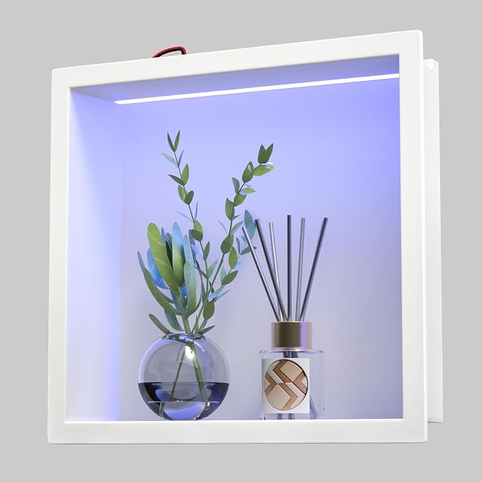 Stainless Steel Shower Niche 12" X 12" White with RGB Light No Tile Needed Recessed Wall Led Shower Niche for Bathroom Storage Waterproof Hardwired Dimmable Over Mount Installation