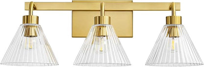 AIJIASI Modern Bathroom Vanity Light 3-Light Brushed Gold Bathroom Light Fixtures with Ribbed Glass Shade 24 Inch Up/Down Mount Vanity Lighting Fixtures Over Mirror for Bath Bedroom Makeup