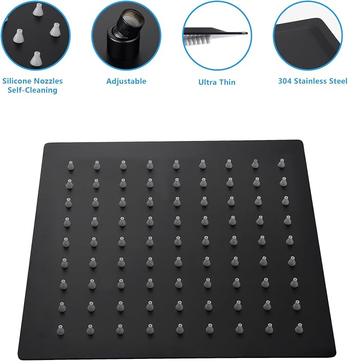 Lordear Rain Shower Heads High Pressure, Rainfall Showerhead for Bathroom Fixed Mount, 8 Inch Large Square High Flow Shower Head (Matte Black)