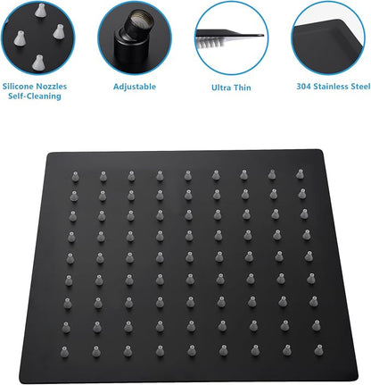 Lordear Rain Shower Heads High Pressure, Rainfall Showerhead for Bathroom Fixed Mount, 8 Inch Large Square High Flow Shower Head (Matte Black)