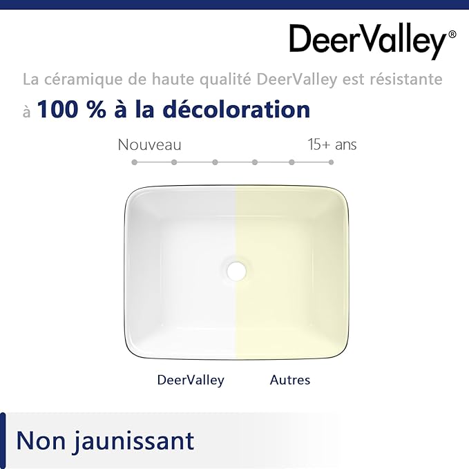 DeerValley DV-1V0001 Bathroom Vessel Sink 19" x 15" Above Counter Sink Rectangle Ceramic Bathroom Sink, Black and White Sinks