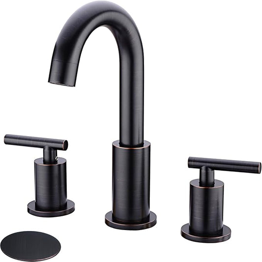 TRUSTMI 2 Handle 8 Inch Widespread Bathroom Sink Faucet, 3 Hole Brass Vanity Sink Faucet, Drain Include, Oil Rubbed Bronze