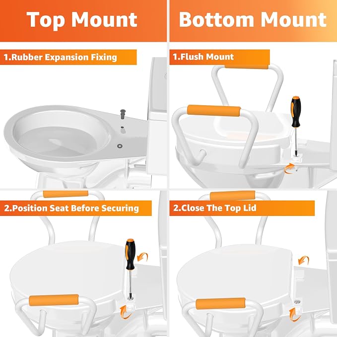 Huttdmel Elongated Bidet Toilet Seat with Handles, 2.8" Elevated Toilet Seat Riser, Soft Close, Quick Release, Non-Slip, No-Electric Wash, Adjustable Spray for Seniors, Elderly & Disabled,White