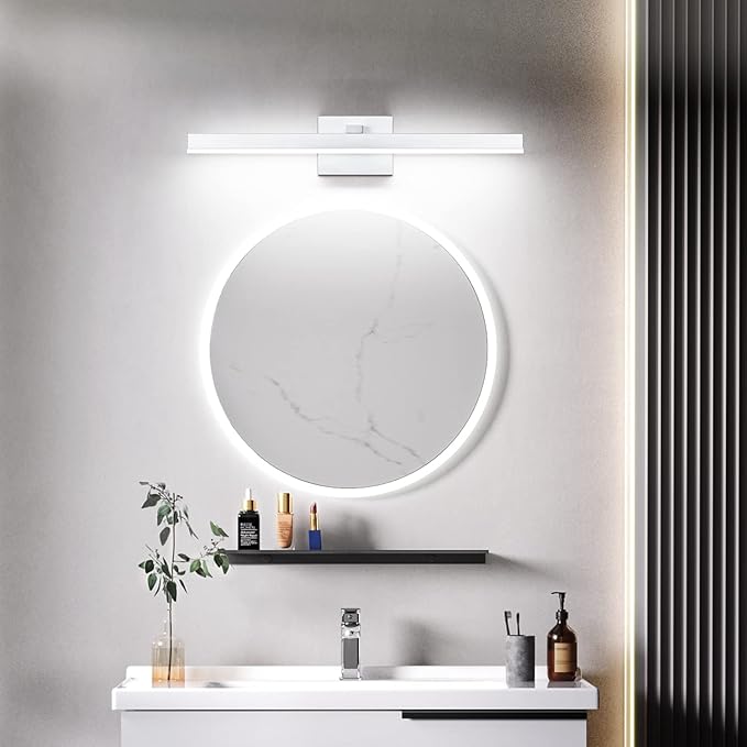 PRESDE Modern 24inch Bathroom Vanity Light LED Bathroom Light Fixture Over Mirror Dimmable Silver Bath Wall Lighting