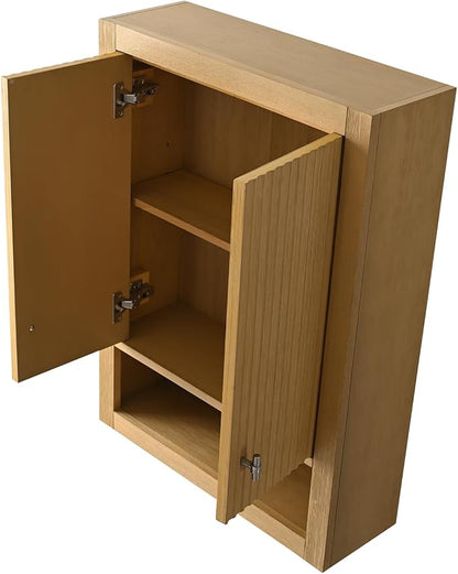HOMEBEYOND 24 Inches Bathroom Vanity Wall Mount Storage Cabinet & Shelves, Free-Standing Vanity with Soft-Closing Doors, Golden Brushed Handware, Natural Oak