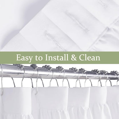 Farmhouse Ruffle Shower Curtain, White, 72 x 72 in | Decorative Elegant Bathroom Curtain with 12 Holes, Soft Ruched Microfiber Fabric, Vintage Handmade Design