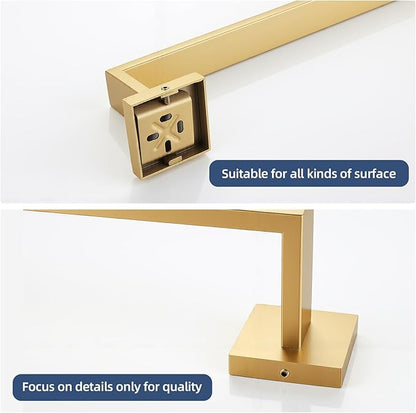 Bathroom Towel Bar Set, 23.6 Inch Wall Mounted Rack, 304 Stainless Steel, D-Shape, 2-Piece Set (Brushed Gold)