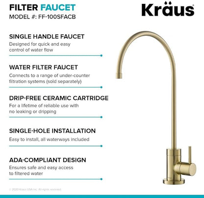 KRAUS Purita 100% Lead-Free Kitchen Water Filter Faucet in Spot Free Antique Champagne Bronze, FF-100SFACB