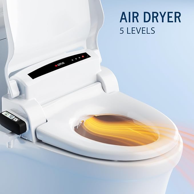 Lotus Bidet ATS-1000 Round with Enema Wash (Purestream) for constipation relief, Heated Seat With Remote Control, Temperature Controlled Wash, Warm Air Dryer, Easy DIY Installation, Made in Korea