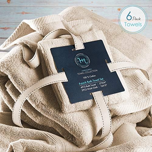 Hearth & Harbor Bath Towels for Bathroom - 100% Ring Spun Cotton Luxury Bathroom Towels - Ultra Soft & Highly Absorbent, Bath Towels Set of 6 - Beige Cream