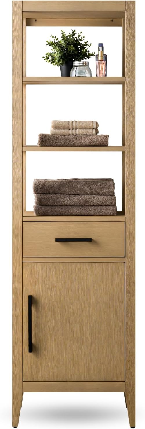 HomeBeyond 21 Inch Bathroom Vanity Cabinet with Shelves, Soft-Closing Doors, Natural Oak
