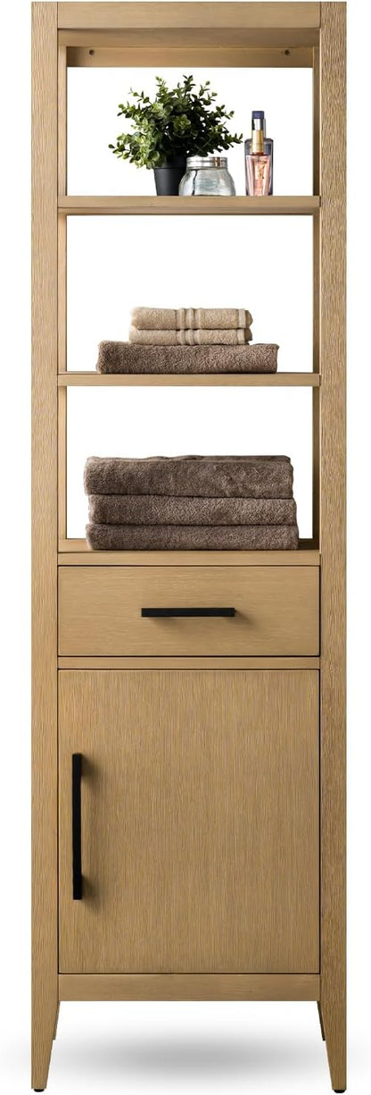 HomeBeyond 21 Inch Bathroom Vanity Cabinet with Shelves, Soft-Closing Doors, Natural Oak