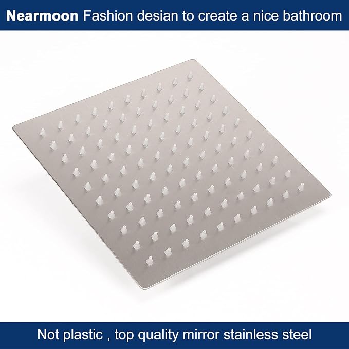 NearMoon Rain Shower Head With Shower Arm, Ceiling Mount Square Shower, Stainless Steel Ceiling Rainfall Showerhead- Waterfall Full Body Coverage (8 Inch, Brushed Nickel)